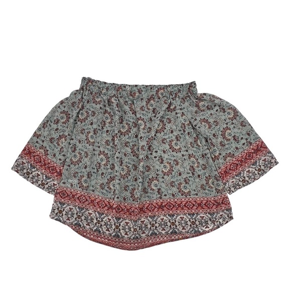 Knox Rose Red Floral Geometric Print Off The Shoulder Blouse Size Medium Women's - Picture 3 of 5
